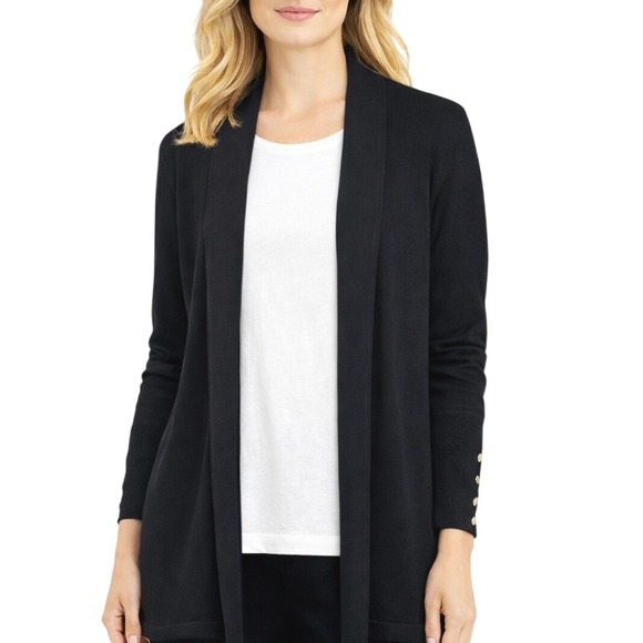 Magaschoni Sweaters - Magaschoni Womens Black Open Front Cardigan Shawl Collar Lace Up Cuff Size S/P